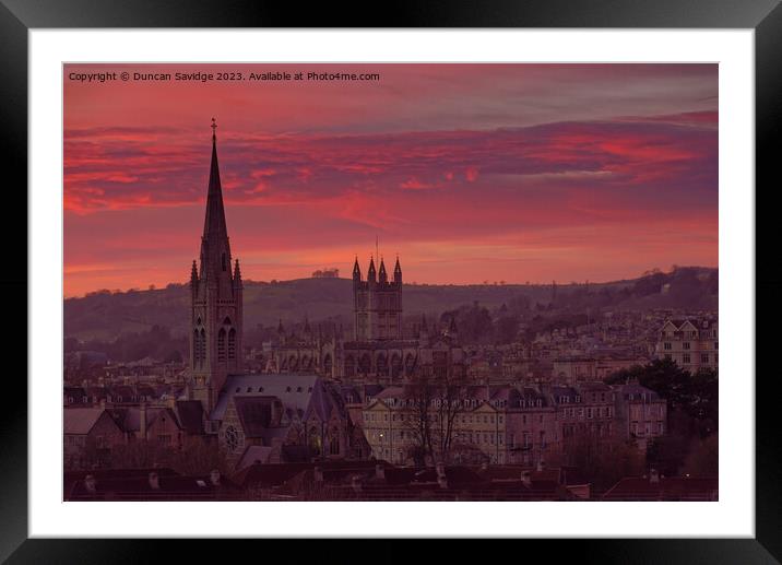 Pink sunset across the City of Bath skyline Framed Mounted Print by Duncan Savidge