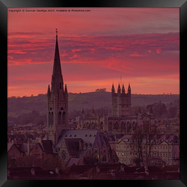 Pink sunset across the City of Bath skyline square Framed Print by Duncan Savidge