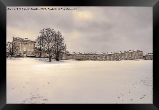 The Royal Crescent Bath it in the snow Framed Print by Duncan Savidge