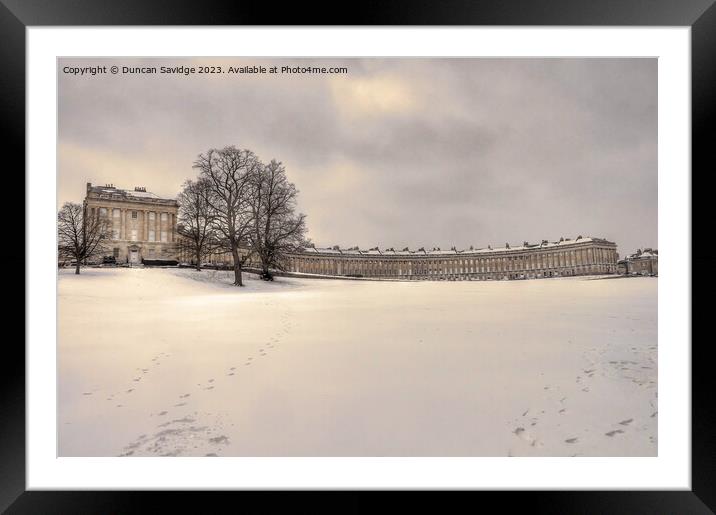 The Royal Crescent Bath it in the snow Framed Mounted Print by Duncan Savidge