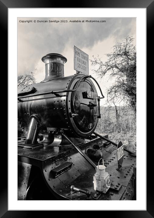 Large Prairie 4110 in black and white at Mendip Vale East Somerset Railway  Framed Mounted Print by Duncan Savidge