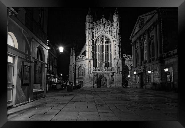 Bath Abbey at night black and white  Framed Print by Duncan Savidge