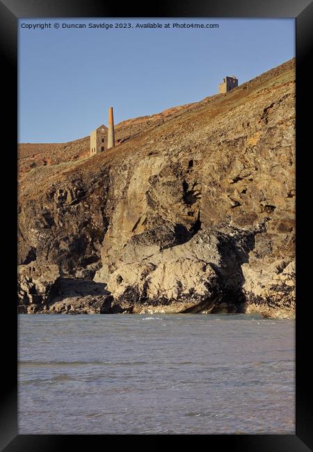 Majestic Wheal Coats high up on the Cliffs at Chap Framed Print by Duncan Savidge