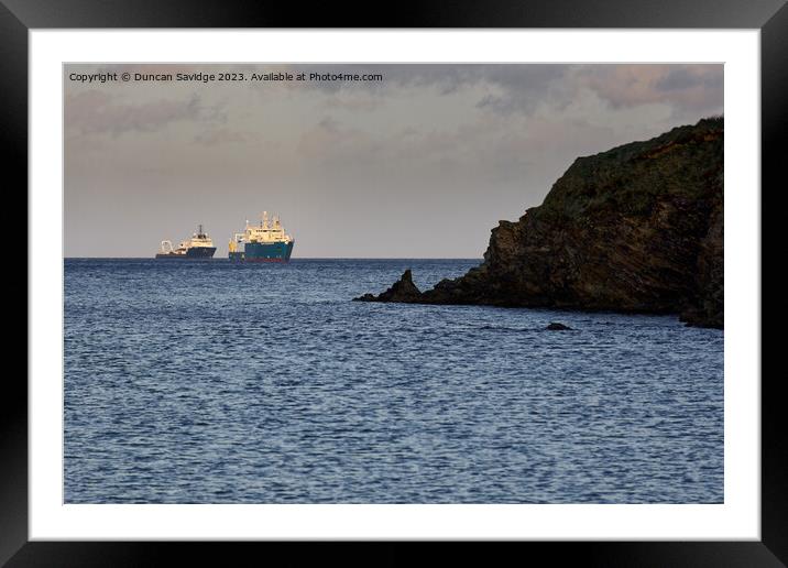 Spring ships at sunset - Maenporth  Framed Mounted Print by Duncan Savidge