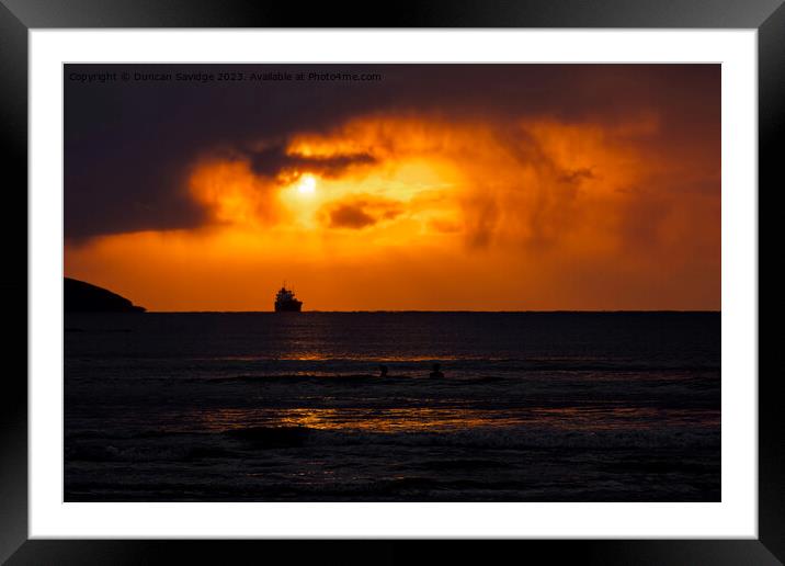 ships at sunrise on the Cornish coast Framed Mounted Print by Duncan Savidge