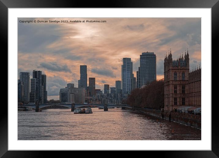 View from Westminster Bridge at sunset Framed Mounted Print by Duncan Savidge
