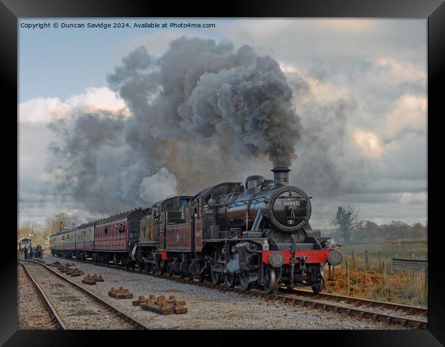 4110 and Ex LMS Ivatt 2MT Class 2-6-0, No.46447 steam trains go back to back Framed Print by Duncan Savidge