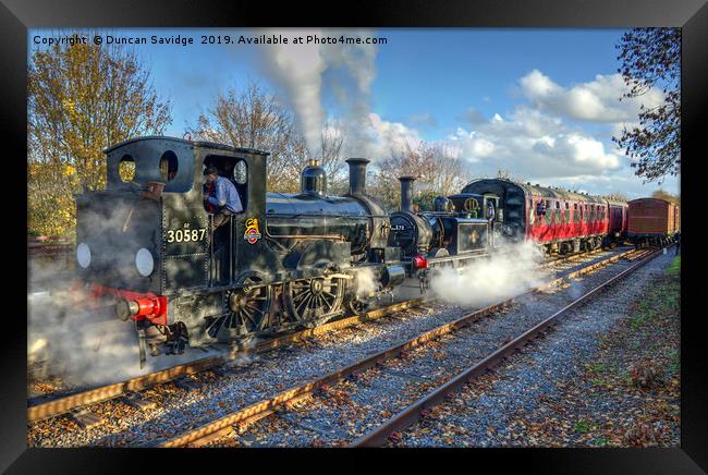 steam train double head at Avon Valley Framed Print by Duncan Savidge