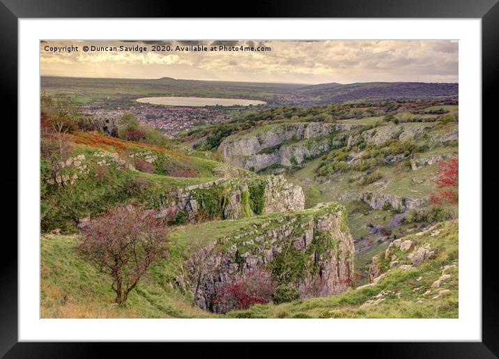 Cheddar reservoir and Cheddar Gorge Framed Mounted Print by Duncan Savidge