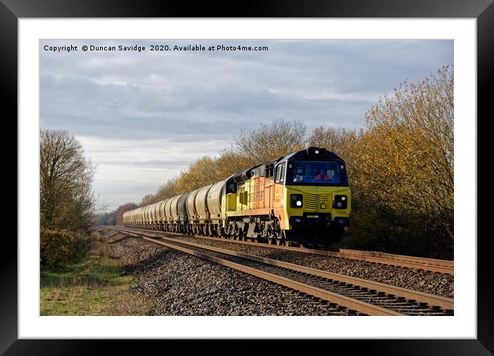 Colas freight train at speed 'tanks' Framed Mounted Print by Duncan Savidge