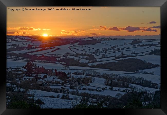 Englishcombe near Bath snowfields at sunset Framed Print by Duncan Savidge