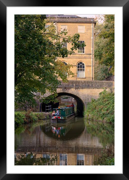 Cleveland House in Bath with canal boat passing underneath Framed Mounted Print by Duncan Savidge