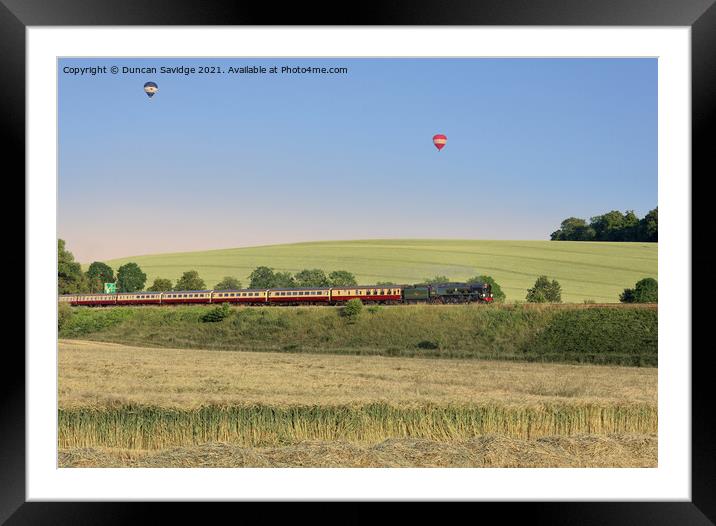 Steam train v the hot air balloon  Framed Mounted Print by Duncan Savidge