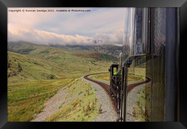 Reflections of a Mountain train Snowdon  Framed Print by Duncan Savidge