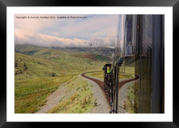 Reflections of a Mountain train Snowdon  Framed Mounted Print by Duncan Savidge