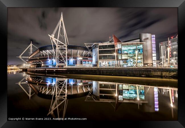 Principality Stadium at Night Framed Print by Warren Evans