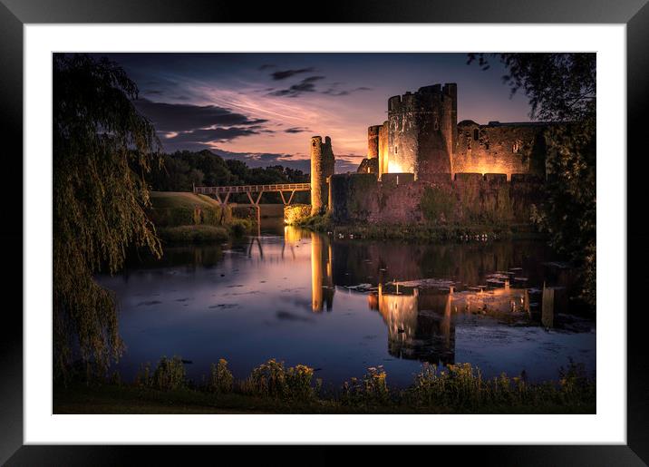 Caerphilly Castle with noctilucent clouds Framed Mounted Print by Warren Evans