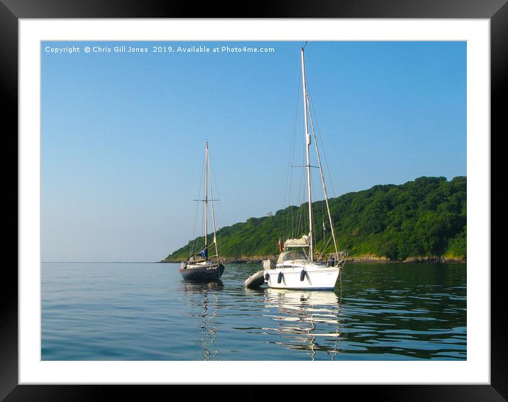 Boats at Anchor, Oxwich Point Framed Mounted Print by Chris Gill Jones