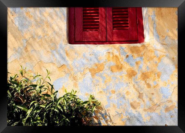 Red shutters, Athens. Framed Print by John Robertson