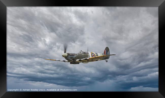 Spitfire in D-Day Colours Framed Print by Adrian Rowley