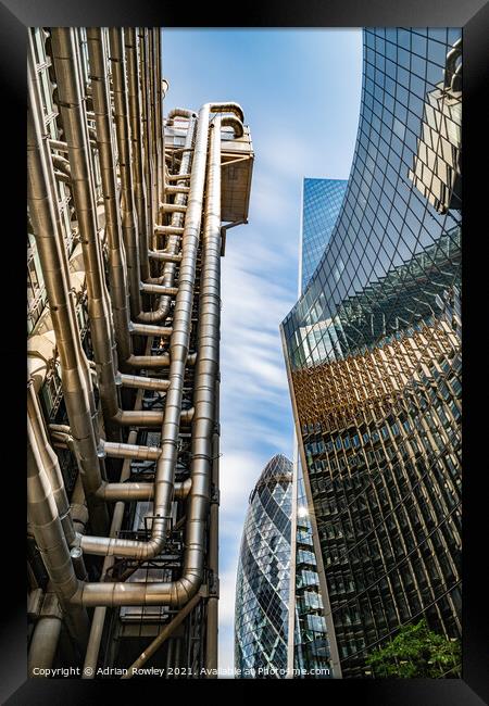 Lloyd's of London and The Gherkin Framed Print by Adrian Rowley