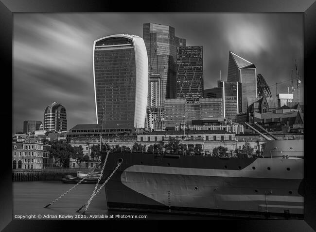 HMS Belfast guarding The City of London Framed Print by Adrian Rowley