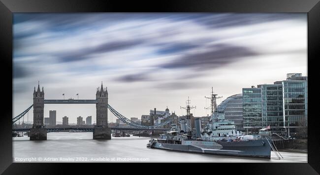 HMS Belfast & Tower Bridge Framed Print by Adrian Rowley