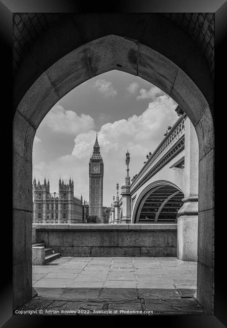 Elizabeth Tower and Westminster Bride from the South Bank of the river Thames. Framed Print by Adrian Rowley