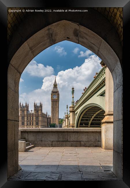 Elizabeth Tower and Westminster Bride from the South Bank of the river Thames. Framed Print by Adrian Rowley