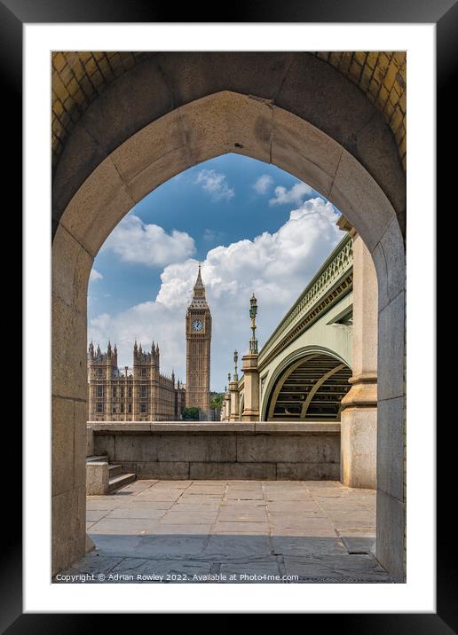 Elizabeth Tower and Westminster Bride from the South Bank of the river Thames. Framed Mounted Print by Adrian Rowley