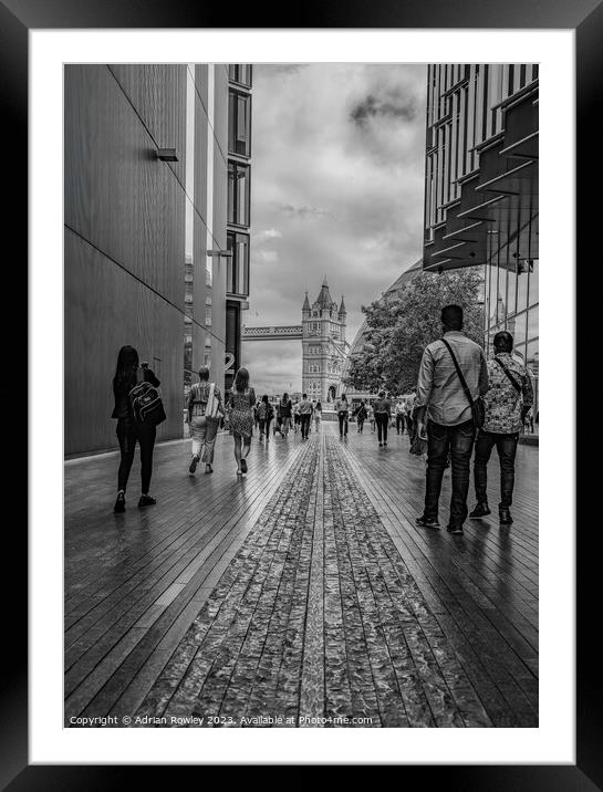 Tower Bridge through the streets of London Framed Mounted Print by Adrian Rowley