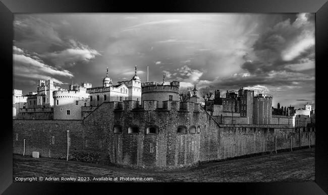 The Tower of London monochrome after the storm Framed Print by Adrian Rowley
