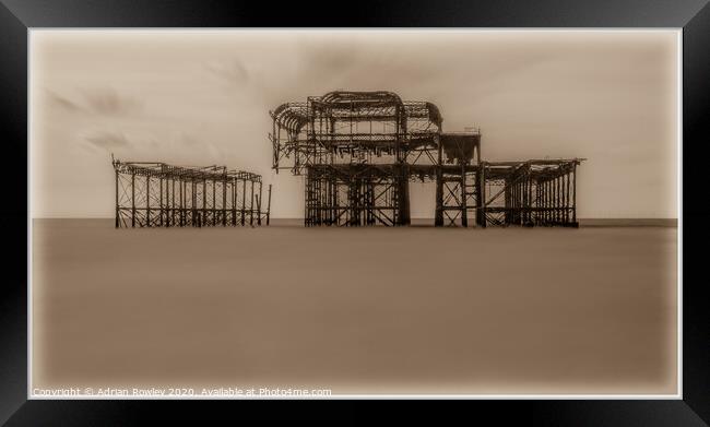 West Pier, Brighton in Sepia Framed Print by Adrian Rowley