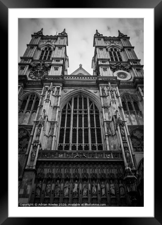 Westminster Abbey in Monochrome Framed Mounted Print by Adrian Rowley