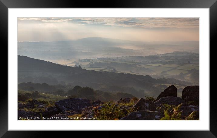 Lynher valley with Kit Hill in the misty morning light Framed Mounted Print by Jim Peters
