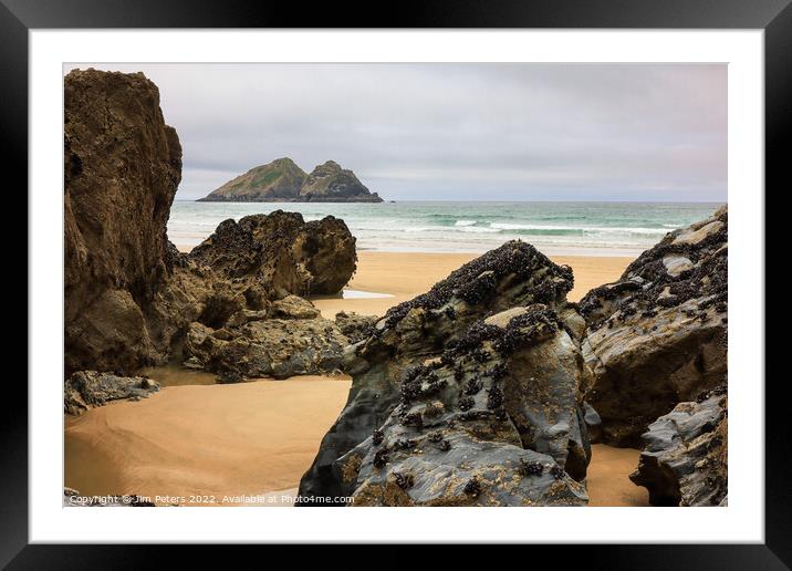Carter rocks Holywell bay Cornwall Framed Mounted Print by Jim Peters