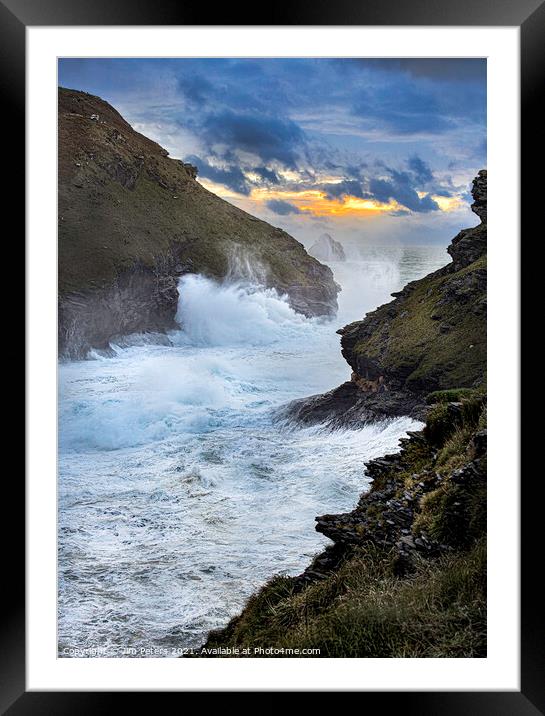 Big seas at Boscastle North Cornwall Framed Mounted Print by Jim Peters