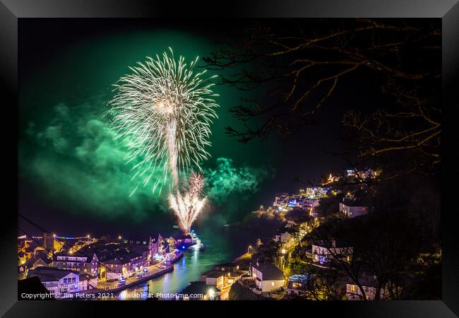 Dark green fireworks of Looe Cornwall Framed Print by Jim Peters