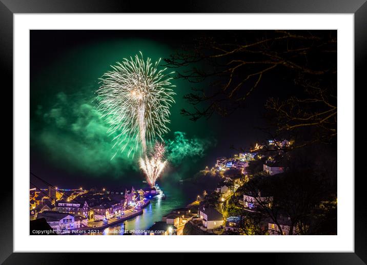 Dark green fireworks of Looe Cornwall Framed Mounted Print by Jim Peters