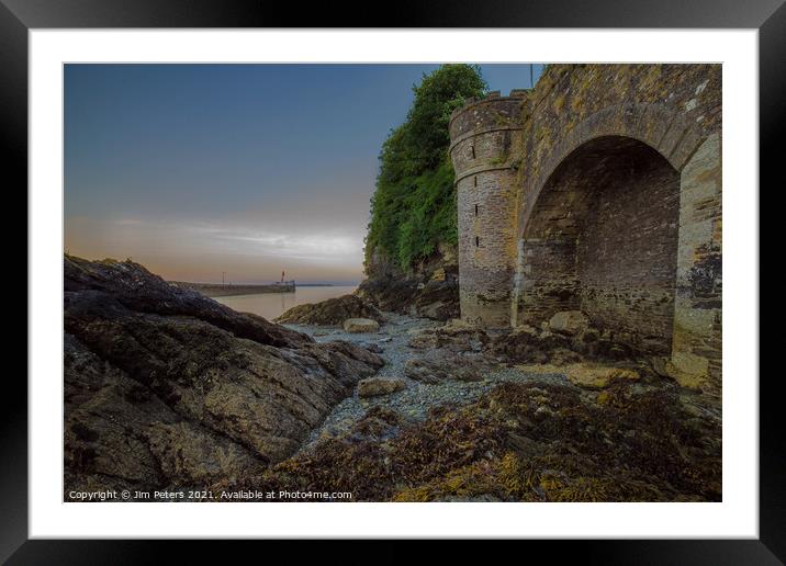 Looe Harbour at dusk Framed Mounted Print by Jim Peters