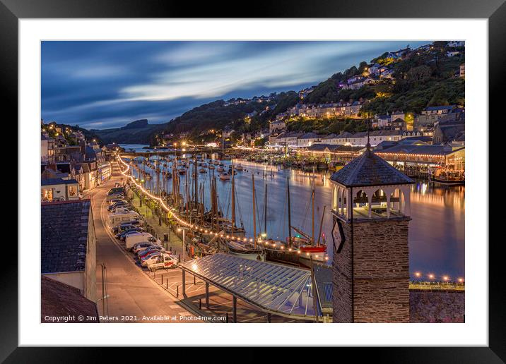 Nighttime in Looe Harbour on the lugger regatta weekend Cornwall Framed Mounted Print by Jim Peters