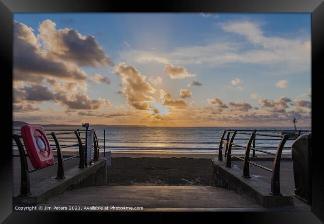 Sunrise on Looe Beach Cornwall Framed Print by Jim Peters