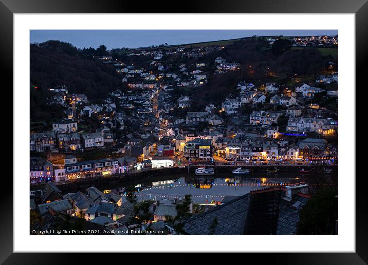 Christmas lights West Looe at night Framed Mounted Print by Jim Peters