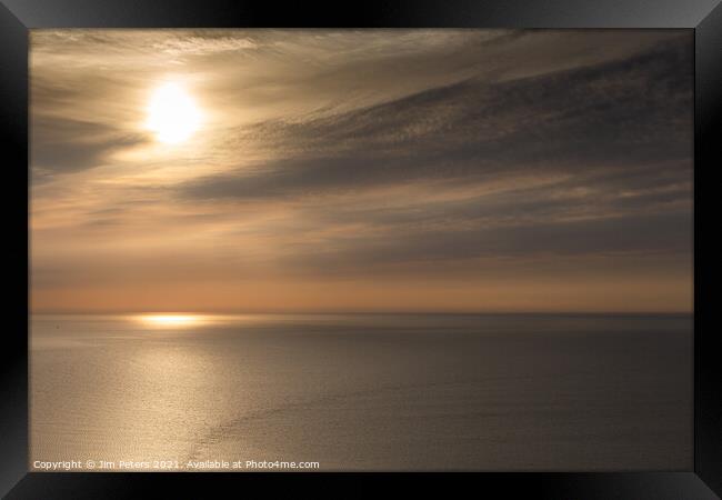 Warm cloudy Sunrise in Looe Bay Framed Print by Jim Peters