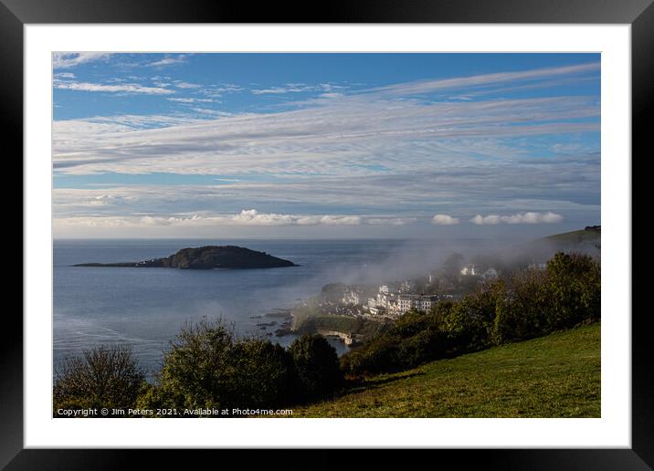 Morning sea mist at Looe bay Cornwall Framed Mounted Print by Jim Peters