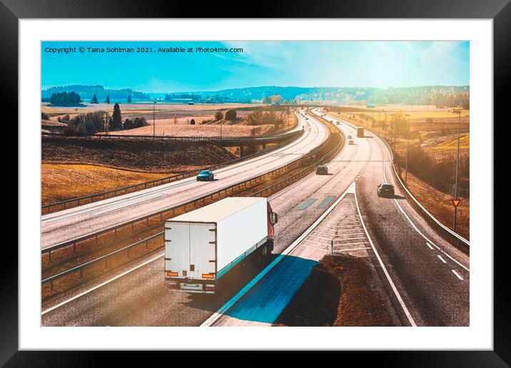 Freeway Traffic with Semi Trailer Truck Framed Mounted Print by Taina Sohlman