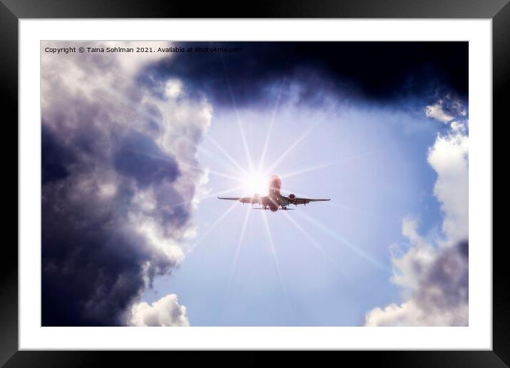 Plane, Sun and Stormy Sky Framed Mounted Print by Taina Sohlman
