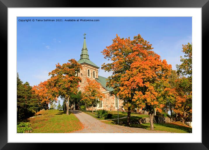 Uskela Church, Salo Finland, in Autumn Framed Mounted Print by Taina Sohlman
