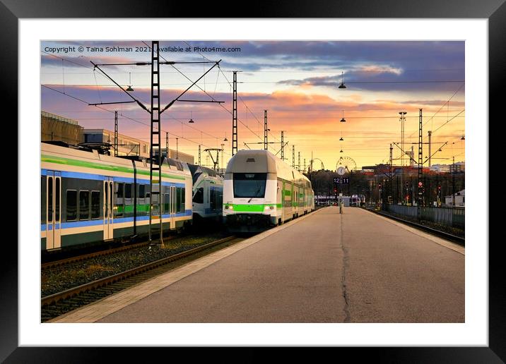 Morning Train Arrives at Railway Station  Framed Mounted Print by Taina Sohlman