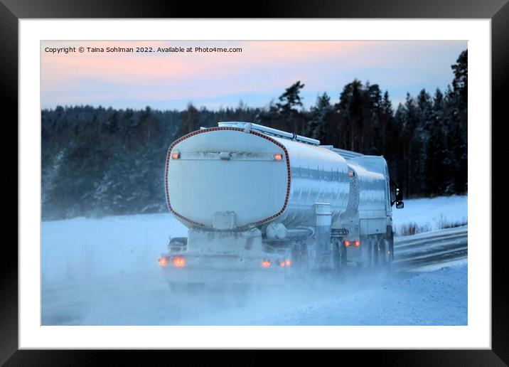 Snowy Fuel Tanker Truck on Winter Highway Framed Mounted Print by Taina Sohlman